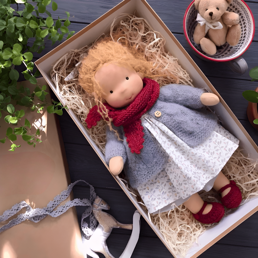 Charming Handmade Fabric Doll Toy with Gift Box | Soft Companion for Imaginative Play 6
