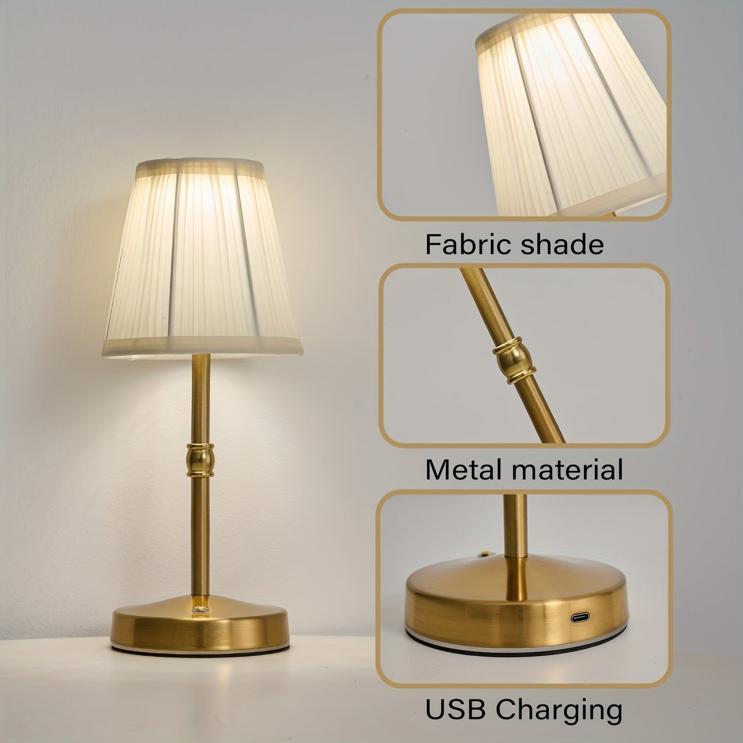 Elegant Touch Control Table Lamp with Rechargeable LED Light | Antique Brass Design for Warm Ambience 5