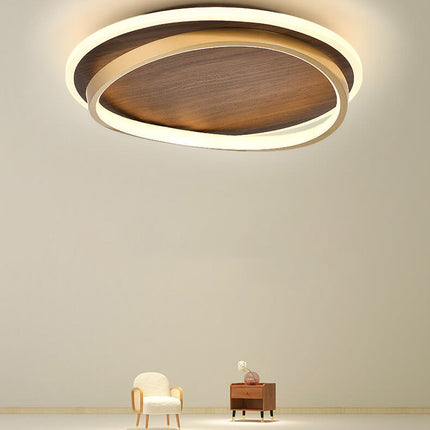LED Ceiling Lamp with Walnut Finish & Gold Accents | Modern Round Design for Warm Illumination