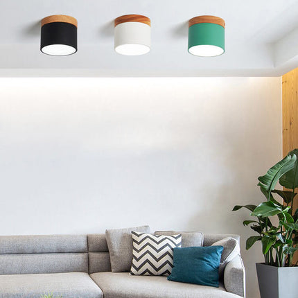 Scandinavian Ceiling Light with 3-Color LED & Wooden Accent | Minimalist Flush Mount for Ambient Illumination