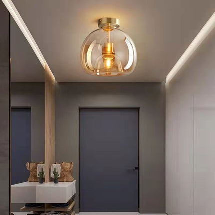 Nordic Glass Ball Ceiling Light with Smoke Grey Finish | Semi-Flush Mount for Elegant Ambient Illumination
