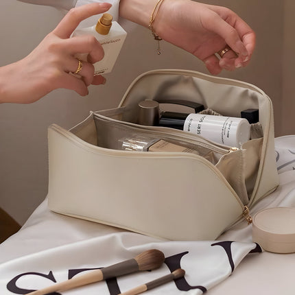 Large Capacity Makeup Bag Organizer with Wide Opening | PU Shell Travel Case for Skincare and Essentials