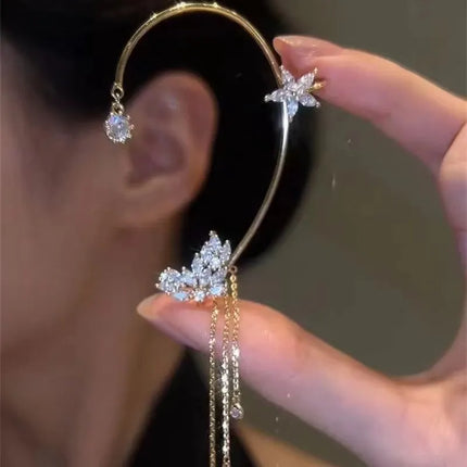 Clip On Earrings, Star Tassel Dangle Earrings, Womens Earrings with Rhinestones, Fashion Jewelry for Women