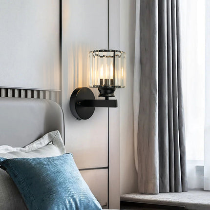 Crystal Wall Light Sconce with Luxe Crystal Detailing | Modern Iron Fixture for Elegant Ambiance