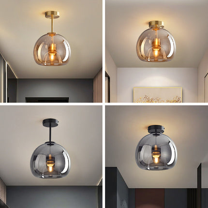Nordic Glass Ball Ceiling Light with Smoke Grey Finish | Semi-Flush Mount for Elegant Ambient Illumination