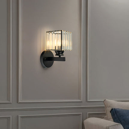 Crystal Wall Light Sconce with Luxe Crystal Detailing | Modern Iron Fixture for Elegant Ambiance