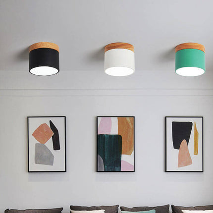 Scandinavian Ceiling Light with 3-Color LED & Wooden Accent | Minimalist Flush Mount for Ambient Illumination