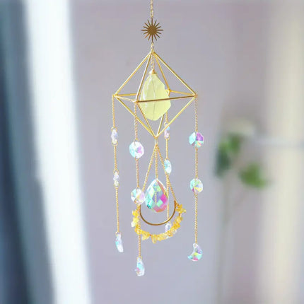 Hanging Crystal Suncatcher for Windows, Rainbow Prism Decor with Rose Quartz, Fluorite and Amethyst, 5 Colors