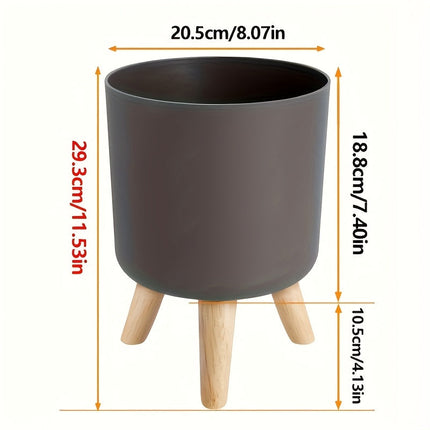 Modern Round Planter with Detachable Wooden Legs | Lightweight Plastic Pot for Indoor & Outdoor Decor