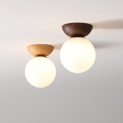 Japanese Style Ceiling Light with Warm LED Glow | Minimalist Wood and Glass Design for Tranquil Home Ambience