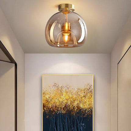 Nordic Glass Ball Ceiling Light with Smoke Grey Finish | Semi-Flush Mount for Elegant Ambient Illumination