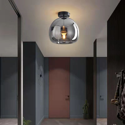 Nordic Glass Ball Ceiling Light with Smoke Grey Finish | Semi-Flush Mount for Elegant Ambient Illumination