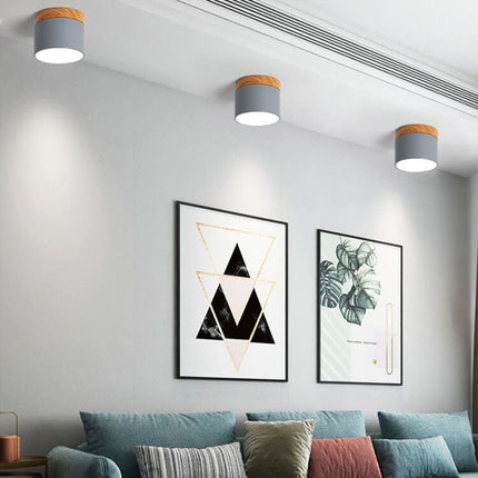 Scandinavian Ceiling Light with 3-Color LED & Wooden Accent | Minimalist Flush Mount for Ambient Illumination