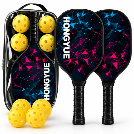 Pickleball Paddle Set with Fiberglass Surface & Honeycomb Core | Lightweight Rackets for Power and Control in Games