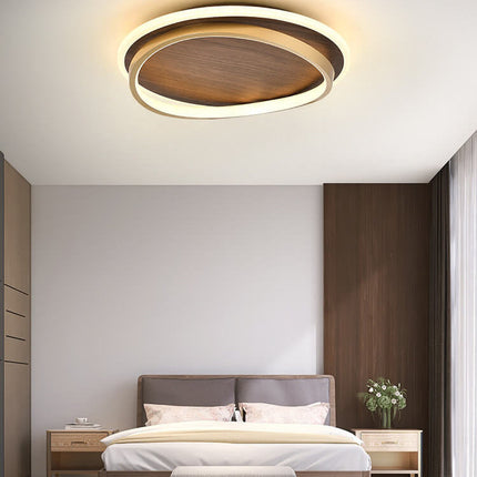 LED Ceiling Lamp with Walnut Finish & Gold Accents | Modern Round Design for Warm Illumination