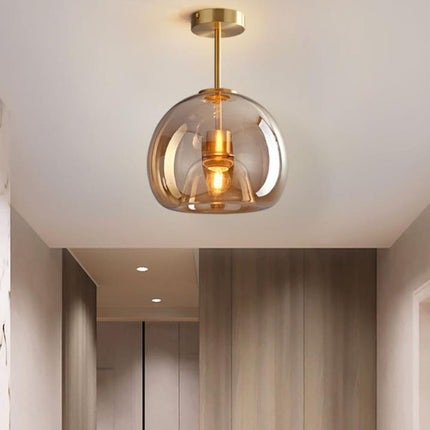 Nordic Glass Ball Ceiling Light with Smoke Grey Finish | Semi-Flush Mount for Elegant Ambient Illumination