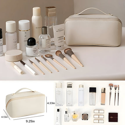 Large Capacity Makeup Bag Organizer with Wide Opening | PU Shell Travel Case for Skincare and Essentials