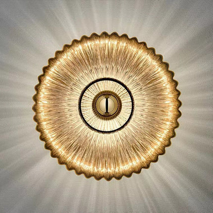 Nordic Vintage Glass Wall Sconce with Striped Disc Design | Warm Ambient Lighting for Bedrooms and Living Rooms