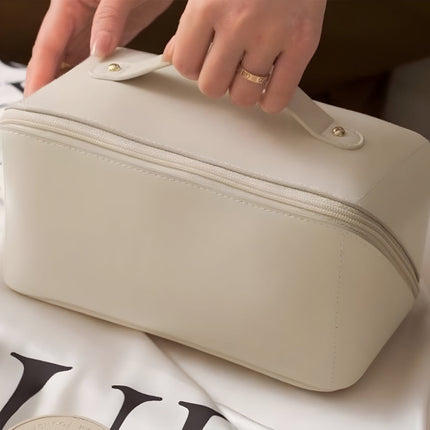Large Capacity Makeup Bag Organizer with Wide Opening | PU Shell Travel Case for Skincare and Essentials