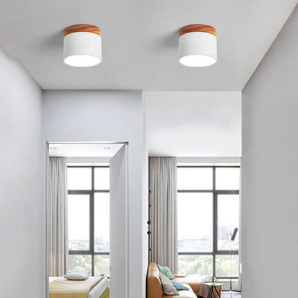 Scandinavian Ceiling Light with 3-Color LED & Wooden Accent | Minimalist Flush Mount for Ambient Illumination