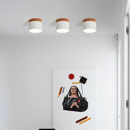 Scandinavian Ceiling Light with 3-Color LED & Wooden Accent | Minimalist Flush Mount for Ambient Illumination