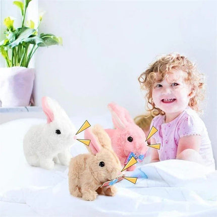 Jumping Plush Bunny Toy for Kids, Soft Interactive Walking Rabbit with Squeaky Sounds and Wagging Tail, 3 Colors