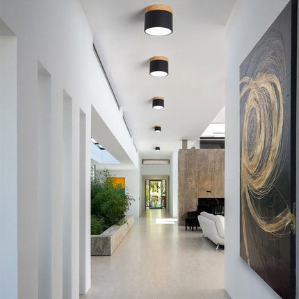 Scandinavian Ceiling Light with 3-Color LED & Wooden Accent | Minimalist Flush Mount for Ambient Illumination