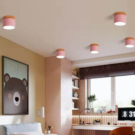Scandinavian Ceiling Light with 3-Color LED & Wooden Accent | Minimalist Flush Mount for Ambient Illumination