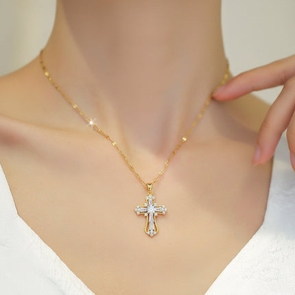 Gold Cross Necklace with Shiny Alloy Pendant | Elegant Everyday Jewelry for Meaningful Gifts