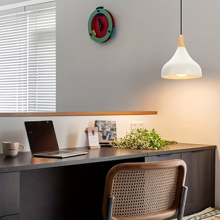 Teardrop Pendant Light with Adjustable Height | Metal & Wood Modern Lamp for Soft Ambient Dining Lighting