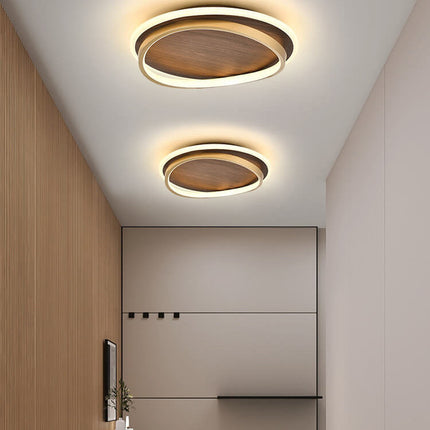 LED Ceiling Lamp with Walnut Finish & Gold Accents | Modern Round Design for Warm Illumination