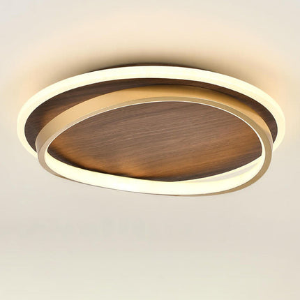 LED Ceiling Lamp with Walnut Finish & Gold Accents | Modern Round Design for Warm Illumination