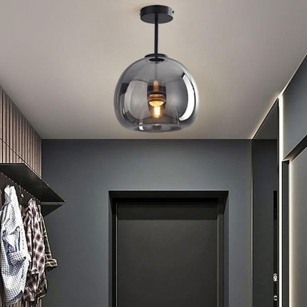 Nordic Glass Ball Ceiling Light with Smoke Grey Finish | Semi-Flush Mount for Elegant Ambient Illumination