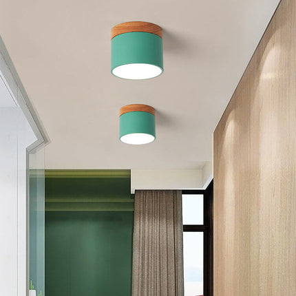 Scandinavian Ceiling Light with 3-Color LED & Wooden Accent | Minimalist Flush Mount for Ambient Illumination
