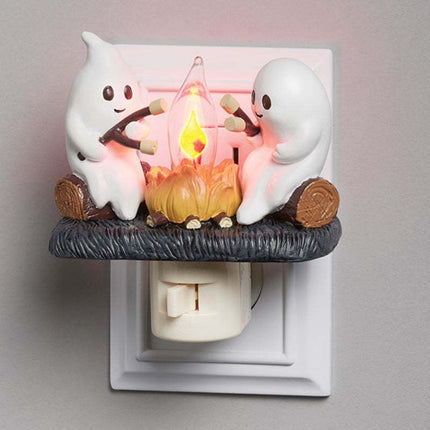 Campfire Ghost Night Light with Warm Flickering Glow, Marshmallow Roasting Ghost Lamp for Kids Bedrooms and Hallways