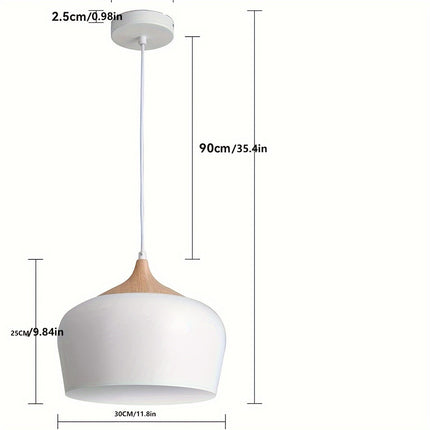Scandinavian Pendant Light with Matte Metal Shade & Wood Grain Accent | Elegant Illumination for Kitchen and Dining Spaces