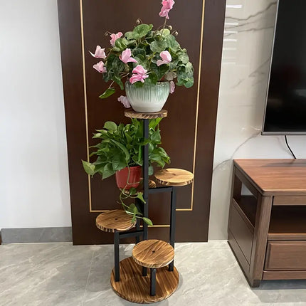 6-Tier Round Wooden Plant Stand with Vertical Design | Space-Saving Display for Indoor and Outdoor Plants