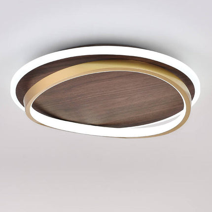 LED Ceiling Lamp with Walnut Finish & Gold Accents | Modern Round Design for Warm Illumination