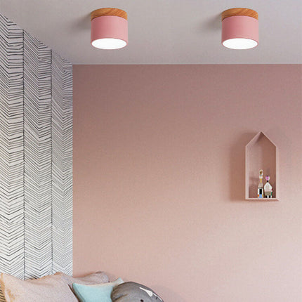 Scandinavian Ceiling Light with 3-Color LED & Wooden Accent | Minimalist Flush Mount for Ambient Illumination