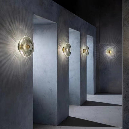Nordic Vintage Glass Wall Sconce with Striped Disc Design | Warm Ambient Lighting for Bedrooms and Living Rooms