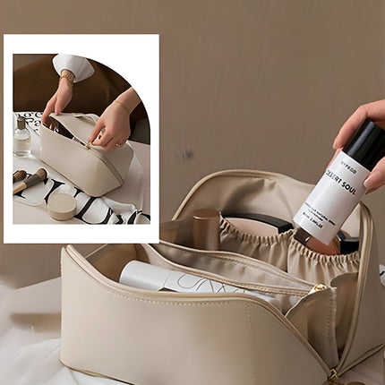 Large Capacity Makeup Bag Organizer with Wide Opening | PU Shell Travel Case for Skincare and Essentials