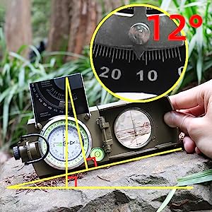 Navigation Compass with Clinometer and Luminous Dial, Waterproof Zinc Alloy Military Style Compass for Hiking, Camping and Backcountry Skiing