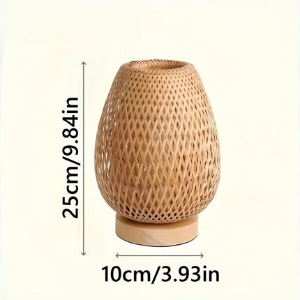 Handwoven Bamboo Bedside Lamp with Three-Color Dimming | USB Powered Lighting for Cozy Ambiance