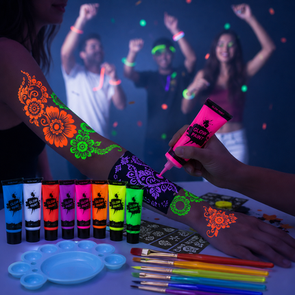 Glow in the Dark UV Body Paint Set for Parties | Neon Colors with Easy Application for Vibrant Designs