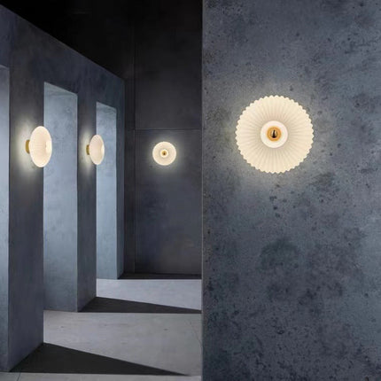 Nordic Vintage Glass Wall Sconce with Striped Disc Design | Warm Ambient Lighting for Bedrooms and Living Rooms