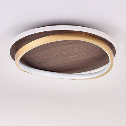LED Ceiling Lamp with Walnut Finish & Gold Accents | Modern Round Design for Warm Illumination