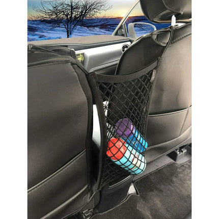 Car Seat Back Storage Net and Rear Pet Barrier with Adjustable Straps and Hooks for Cars, SUVs and Trucks