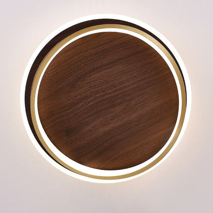 LED Ceiling Lamp with Walnut Finish & Gold Accents | Modern Round Design for Warm Illumination