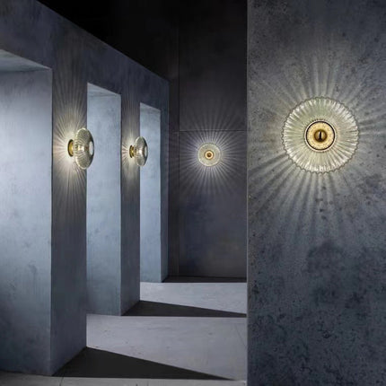 Nordic Vintage Glass Wall Sconce with Striped Disc Design | Warm Ambient Lighting for Bedrooms and Living Rooms
