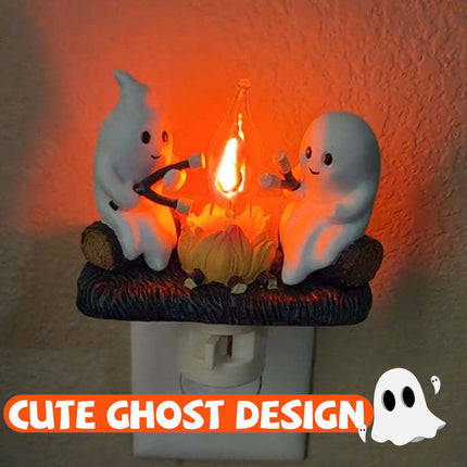 Campfire Ghost Night Light with Warm Flickering Glow, Marshmallow Roasting Ghost Lamp for Kids Bedrooms and Hallways